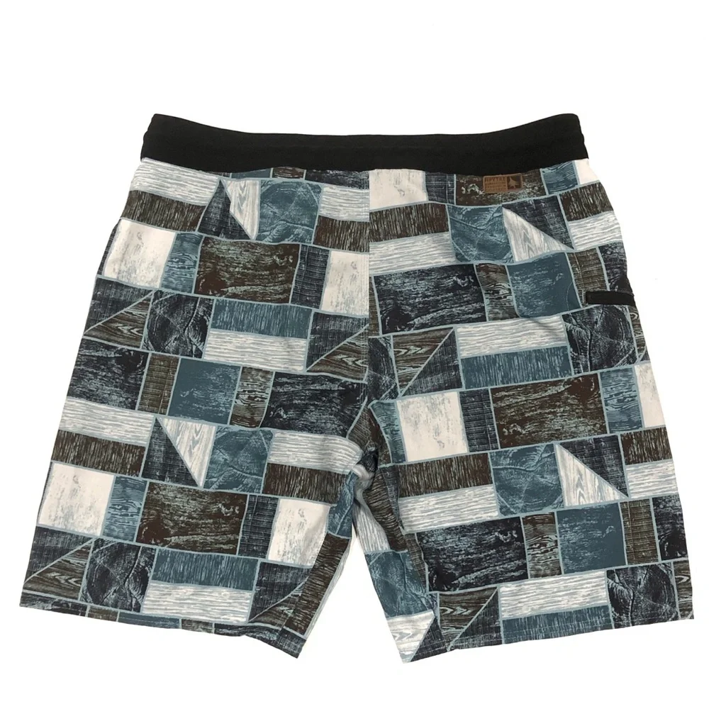 Hippytree Woodchip Print Board Short Swim Trunks in Surf Beach Blue